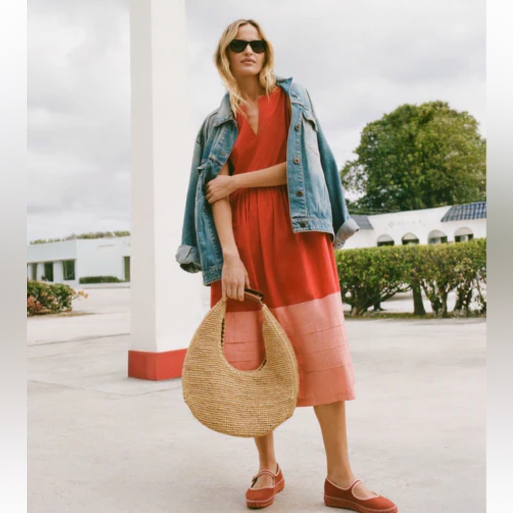 Tuckernuck Poppy and Coral Colorblock Cotton Elsie Dress in Large - Picture 3 of 14